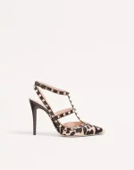 Valentino Rockstud Pumps With Straps In Pony-Effect Calfskin 100Mm